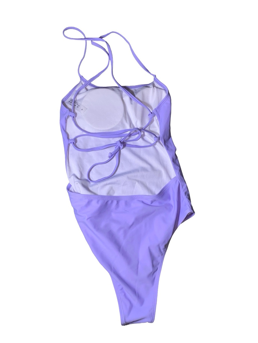 Solid Pastel Purple Criss Cross Back One Piece Swimsuit Lilac Lavender - Picture 5 of 7